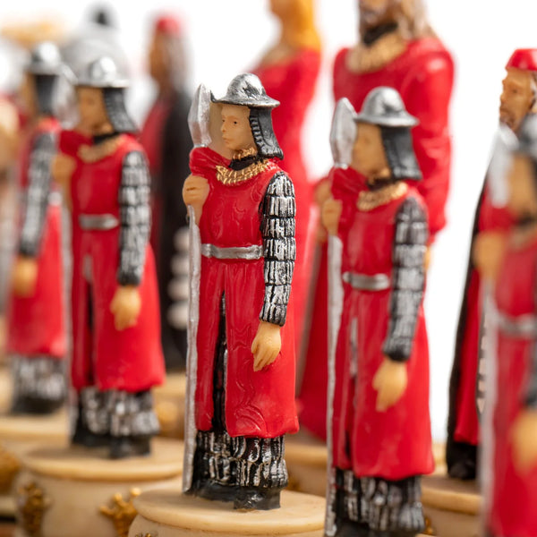 English vs Scottish Hand Painted Resin Chess Pieces + Leatherette Chess Board