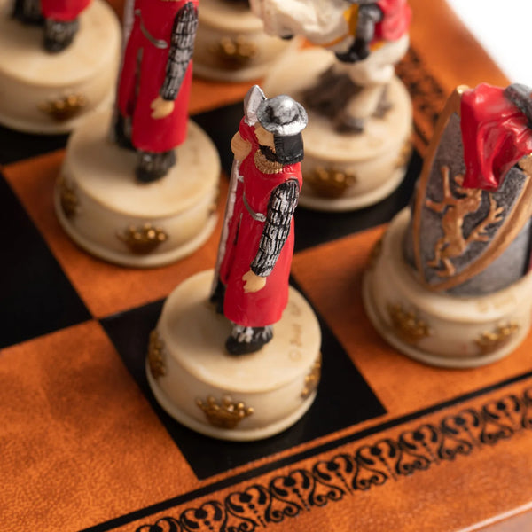 English vs Scottish Hand Painted Resin Chess Pieces + Leatherette Chess Board