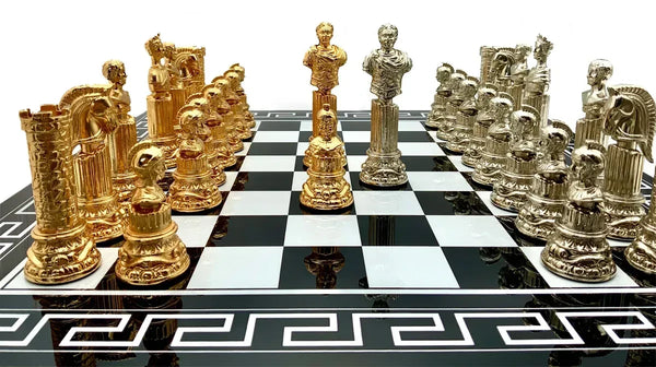 Roman Emperor Chess Set + Black Lacquered Wooden ChessBoard