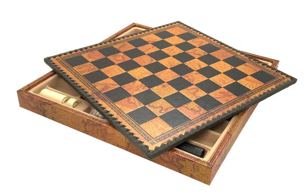 Leatherette Chessboard Ancient Map + Landsknecht Set