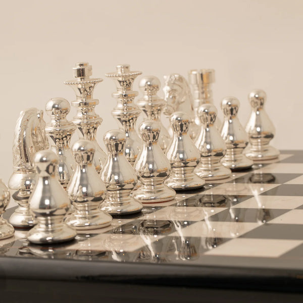 French Set Solid Brass Chess Set + Glossy Wooden Chessboard