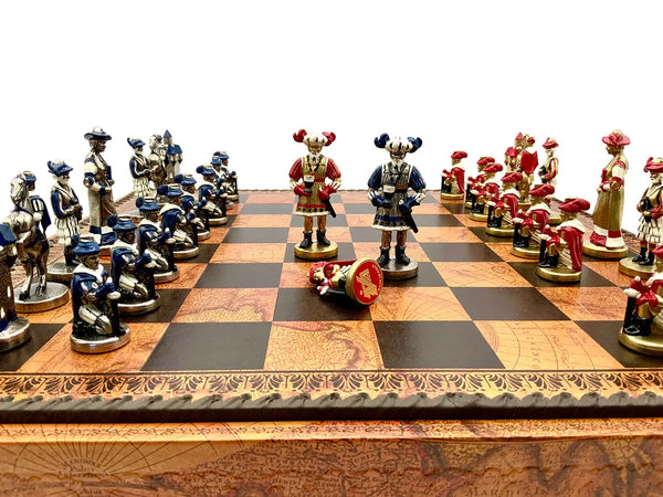 Leatherette Chessboard Ancient Map + Landsknecht Set
