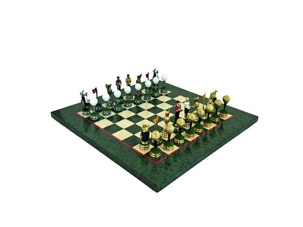 Hand Painted Pewter Chess Pieces+Briar Erable Green Wood Chessboard