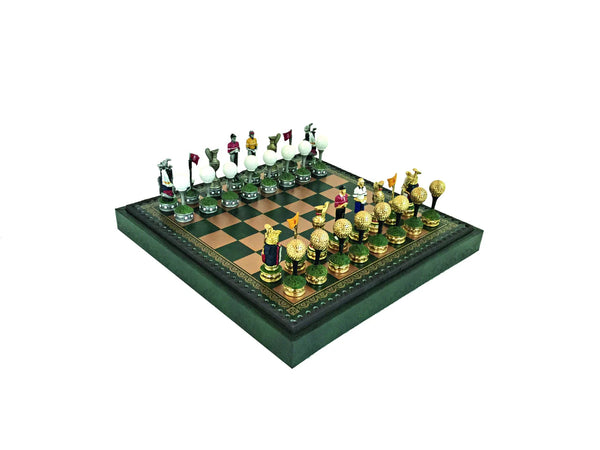 Hand Painted Pewter Chess Pieces + Leatherette Chess Board