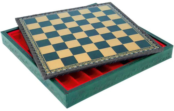 Hand Painted Pewter Chess Pieces + Leatherette Chess Board