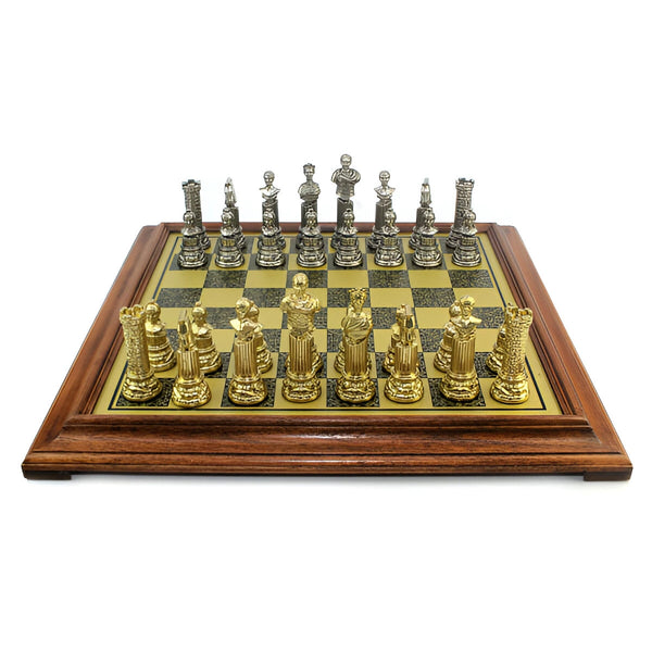 Roman Busts Set + Brass Style Chessboard Wooden Frame