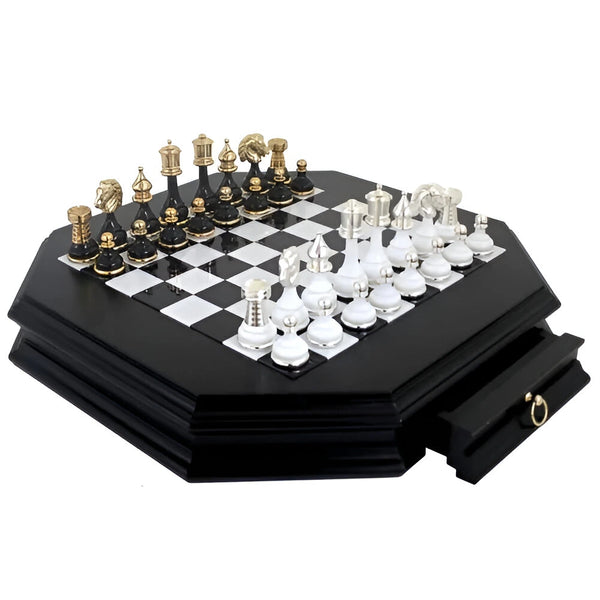 Persian Big Set Black White Version + Octagonal Wooden chessboard marble Top Drawer