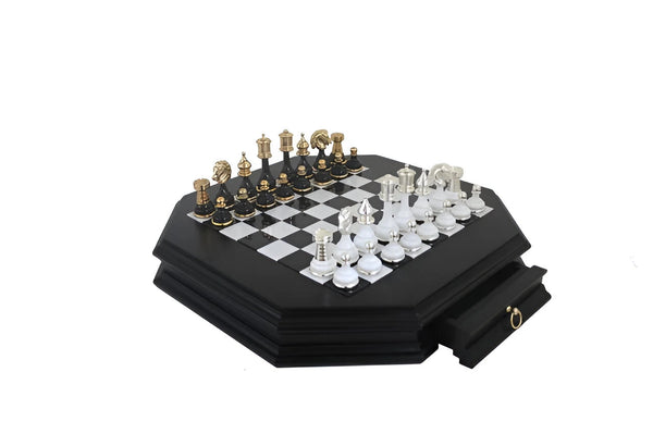 Persian Big Set Black White Version + Octagonal Wooden chessboard marble Top Drawer