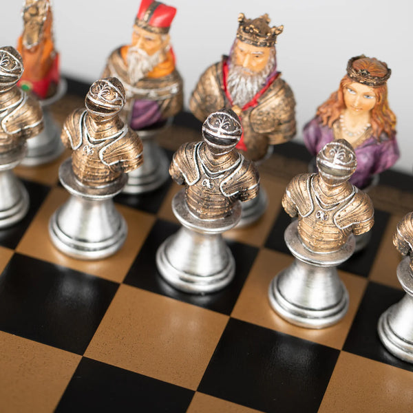 Medieval Busts Hand Painted Resin Chess Pieces + Leatherette Chess Board