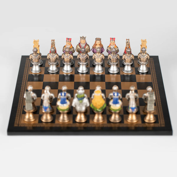 Medieval Busts Hand Painted Resin Chess Pieces + Leatherette Chess Board