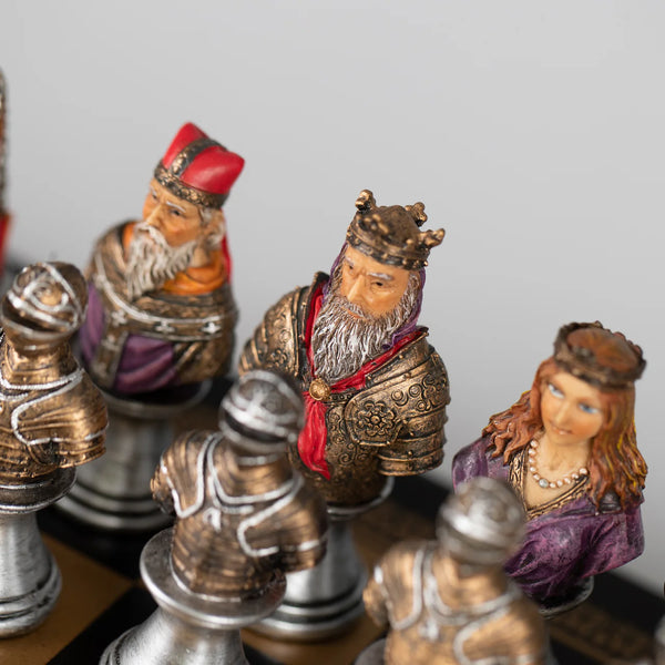 Medieval Busts Hand Painted Resin Chess Pieces + Leatherette Chess Board
