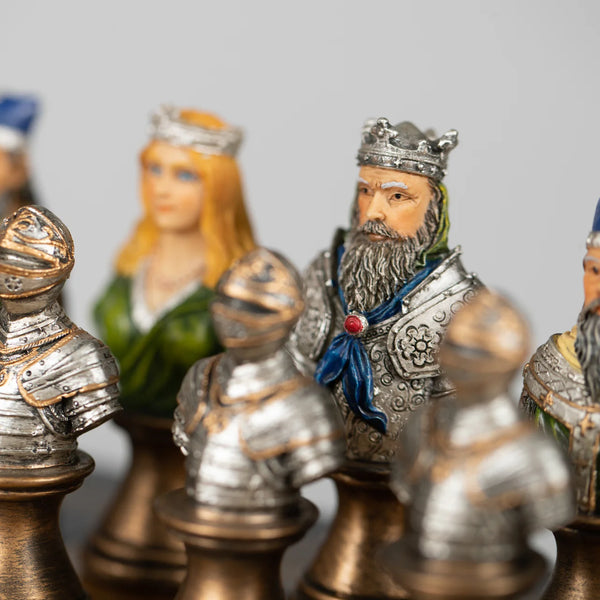 Medieval Busts Hand Painted Resin Chess Pieces + Leatherette Chess Board