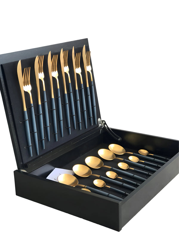 Goa Blue Gold Plated 24 Pcs. Set + Wooden Box