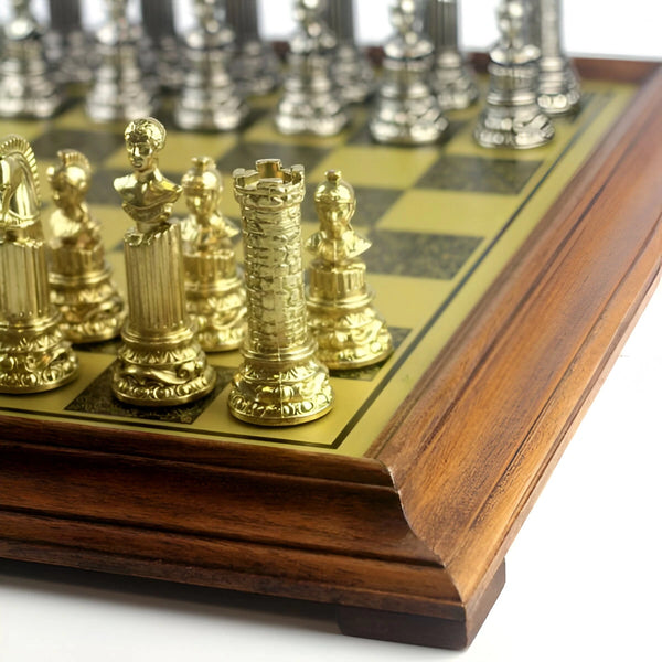 Roman Busts Set + Brass Style Chessboard Wooden Frame