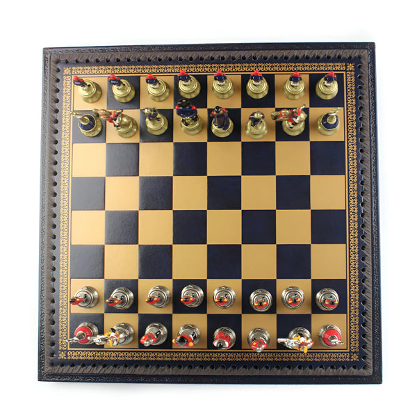 Napoleon Medium Set + Leatherette Gold Blue Chessboard