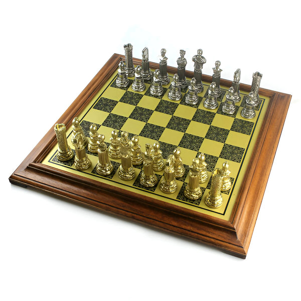 Roman Busts Set + Brass Style Chessboard Wooden Frame