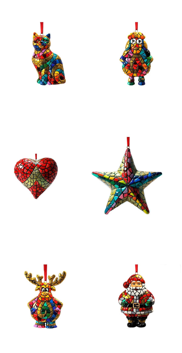 Set of 6 Christmas Mosaic Ornaments