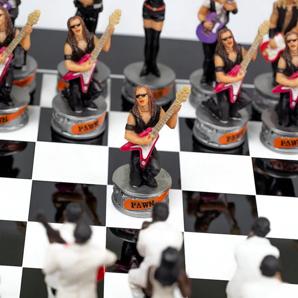 Jazz vs Rock Hand Painted Resin Chess Pieces+Glossy Black Wooden Chessboard