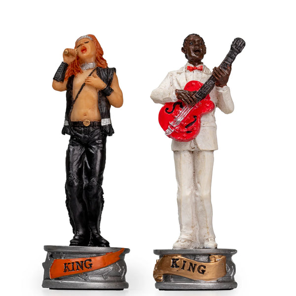 Jazz vs Rock Hand Painted Resin Chess Pieces + Leatherette Chess Board
