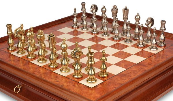 Arabesque Staunton Set +  Elm Briar Wood Chessboard with Drawer