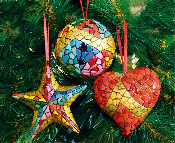 Set of 3 Christmas Mosaic Ornaments