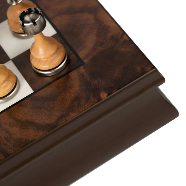Staunton Set Solid Brass Wood Chess Pieces+Walnut Maple Wooden Board