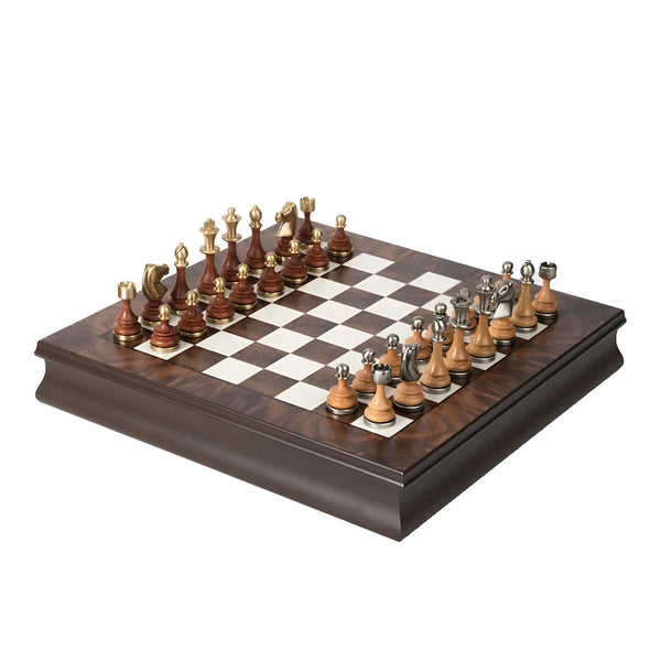 Staunton Set Solid Brass Wood Chess Pieces+Walnut Maple Wooden Board