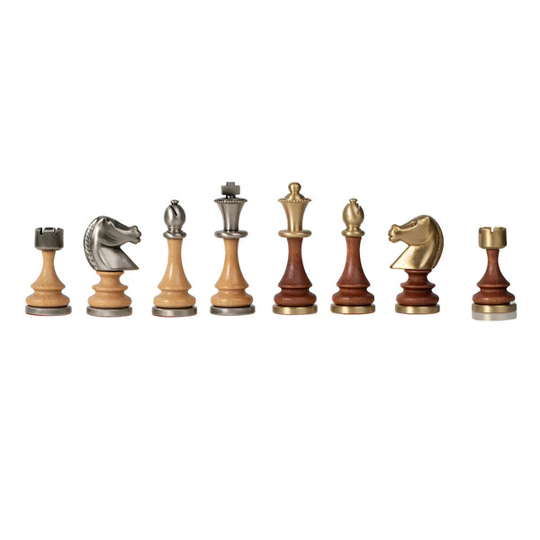 Staunton Set Solid Brass Wood Chess Pieces+Walnut Maple Wooden Board