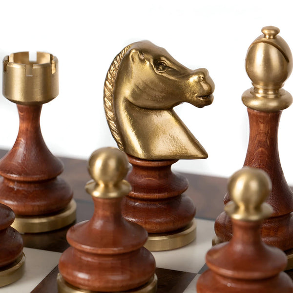 Staunton Set Solid Brass Wood Chess Pieces+Walnut Maple Wooden Board