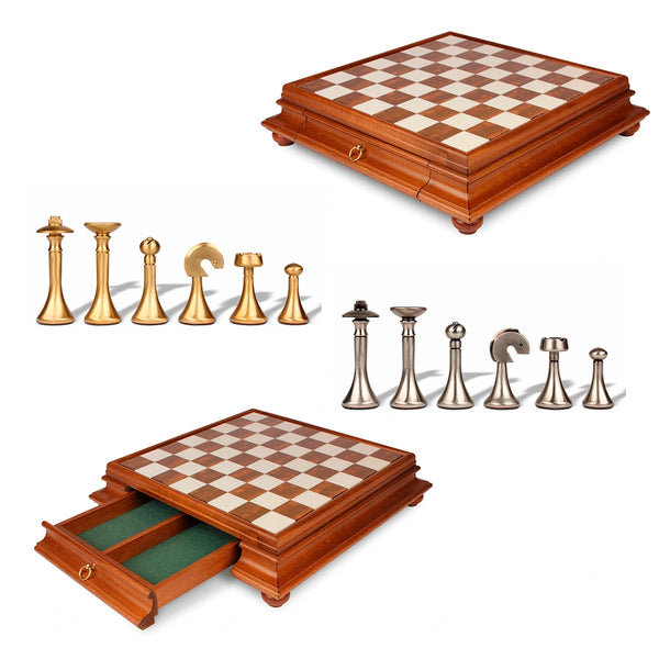 Futuristic Medium Set + Wooden Marble Chessboard