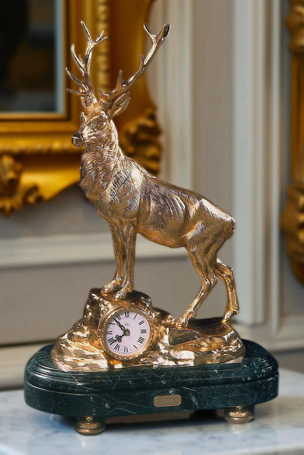 Golden Deer Mantel Clock