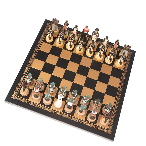 Napoleon in Russia Hand painted Chess Set with Leatherette Chessboard