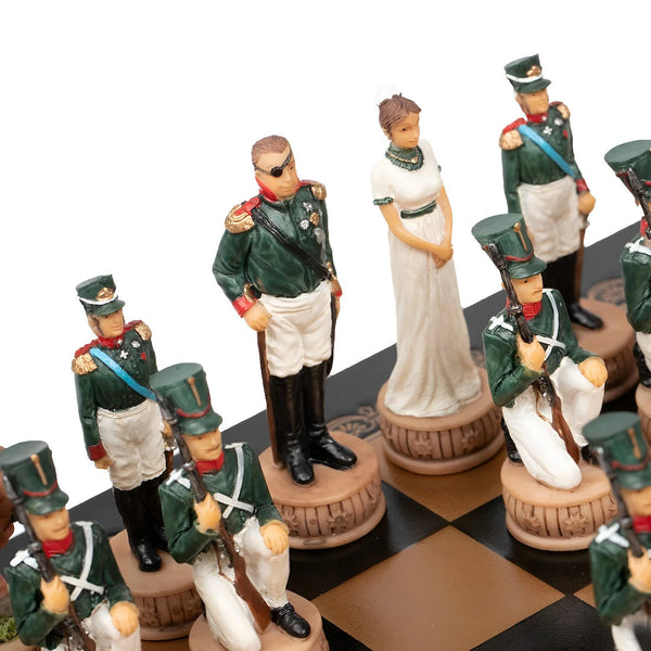 Napoleon in Russia Hand painted Chess Set with Leatherette Chessboard