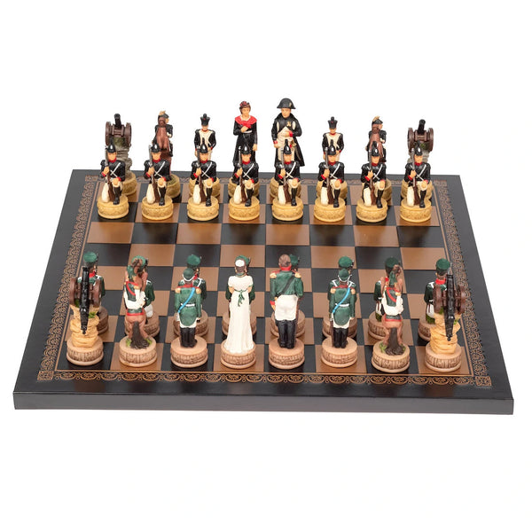 Napoleon in Russia Hand painted Chess Set with Leatherette Chessboard