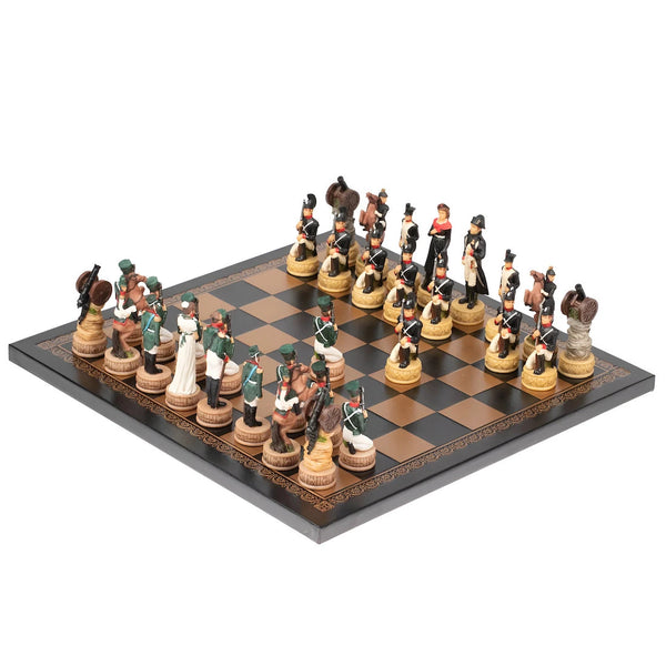 Napoleon in Russia Hand painted Chess Set with Leatherette Chessboard