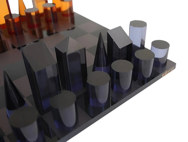 Plexiglass Chess Set + Black Dark Orange Chess Pieces