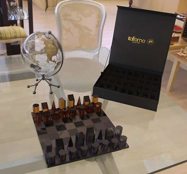 Plexiglass Chess Set + Black Dark Orange Chess Pieces