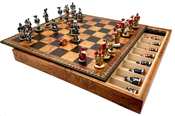 Leatherette Chessboard Ancient Map + Landsknecht Set