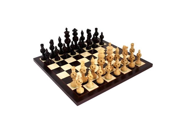 Oriental Hand Carved Wooden Chess Pieces + Rosewood chessboard