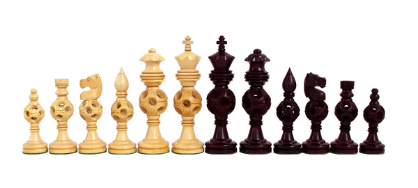 Oriental Hand Carved Wooden Chess Pieces + Rosewood chessboard
