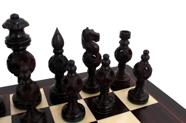 Oriental Hand Carved Wooden Chess Pieces + Rosewood chessboard