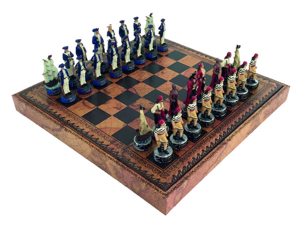 Pirates Set Hand Painted Resin Chess Pieces + Leatherette Chess Board