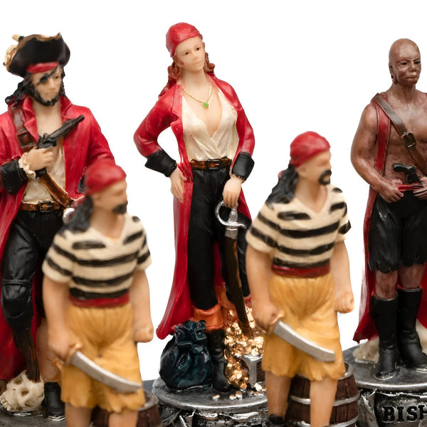 Pirates Set Hand Painted Resin Chess Pieces + Leatherette Chess Board