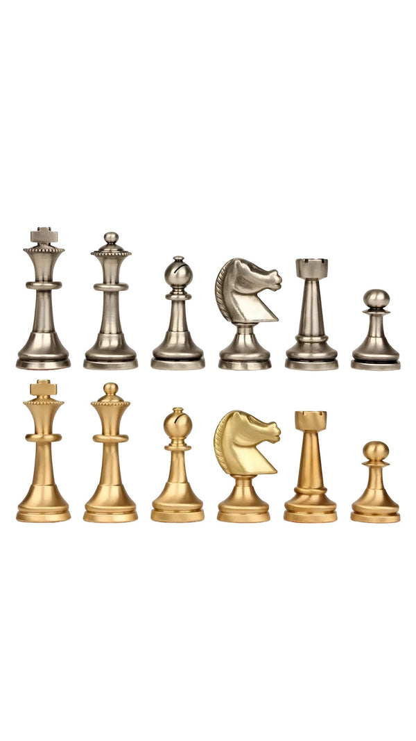 Solid Brass Chess Pieces + Walnut Maple Chessboard with drawer
