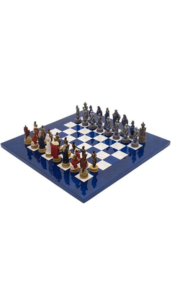 The King Arthur Hand Painted Themed Luxury Blue Chess Set