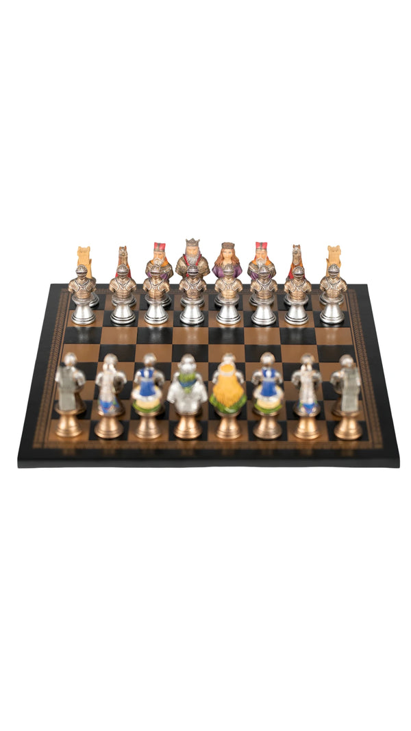 Medieval Busts Hand Painted Resin Chess Pieces + Leatherette Chess Board