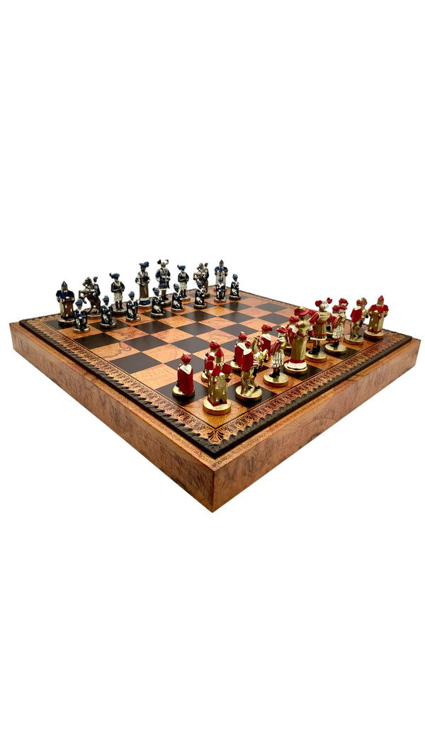 Leatherette Chessboard Ancient Map + Landsknecht Set