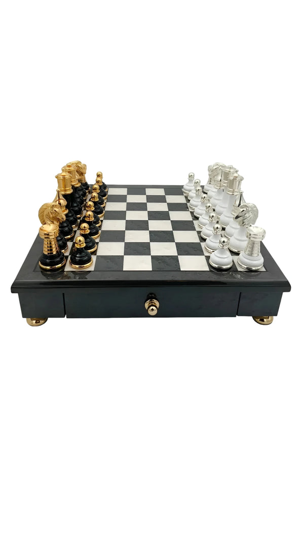 Glossy finish grey wood chessboard + Persian Big Set Black White Version