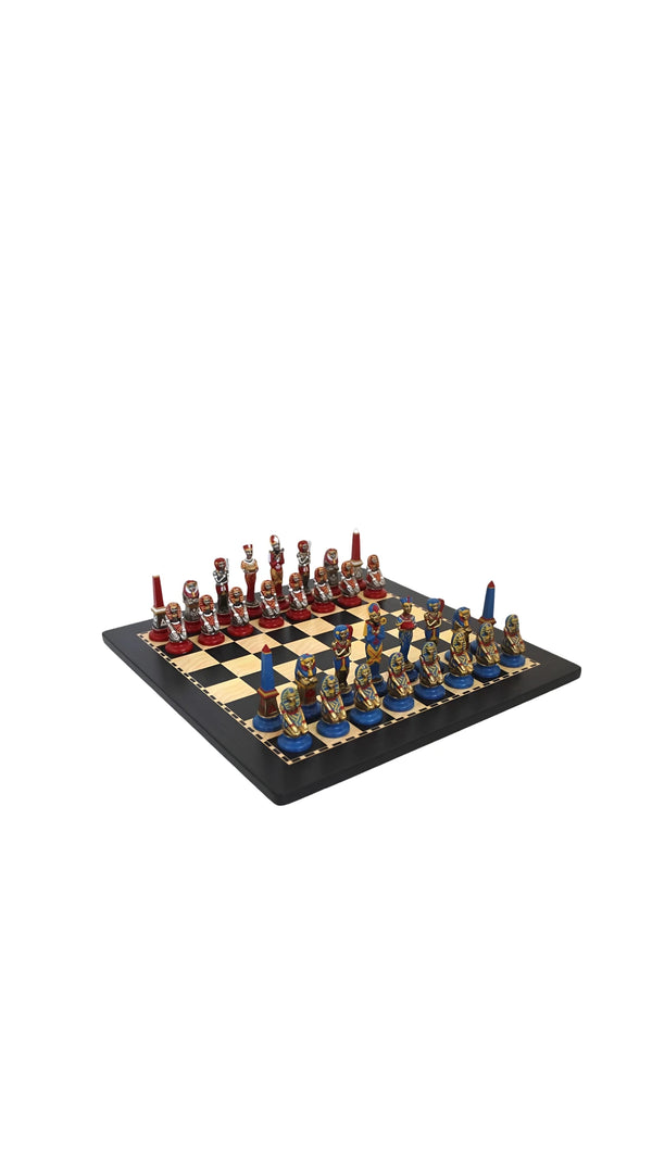 Hand Painted Metal Chess Pieces + Ebony effect wooden chessboard