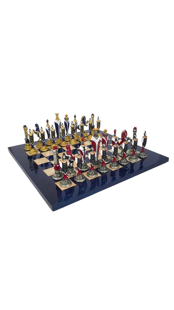 Renassaince Set + Blue Madrona Briar Wood Chessboard Glossy Finish